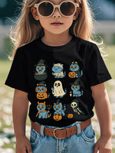 Load image into Gallery viewer, Boys' Kpop Cartoon Character T-Shirt - Cute Anime Graphic Short Sleeve Summer Top with Ghosts, Pumpkins & Blue Cat Design - Lightweight Round Neck Casual Shirt for Kids, Machine Washable Casual Attire