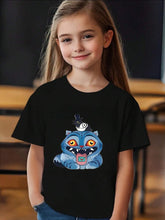 Load image into Gallery viewer, Boys' Kpop Cartoon Character T-Shirt - Cute Anime Graphic Short Sleeve Summer Top with Ghosts, Pumpkins & Blue Cat Design - Lightweight Round Neck Casual Shirt for Kids, Machine Washable Casual Attire