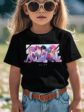 Load image into Gallery viewer, Boys' Kpop Cartoon Character T-Shirt - Cute Anime Graphic Short Sleeve Summer Top with Ghosts, Pumpkins & Blue Cat Design - Lightweight Round Neck Casual Shirt for Kids, Machine Washable Casual Attire