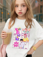 Load image into Gallery viewer, Boys' Kpop Cartoon Character T-Shirt - Cute Anime Graphic Short Sleeve Summer Top with Ghosts, Pumpkins & Blue Cat Design - Lightweight Round Neck Casual Shirt for Kids, Machine Washable Casual Attire