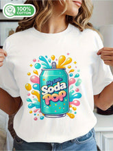 Load image into Gallery viewer, Women&#39;S K-Pop Anime Graphic T-Shirt - Light Beige Tee with Soda Can Design Shirt for Korean Drama Fans, Concerts, Cosplay - Cute Korean Idol Outfit Essential, Concert Attire, Playful Design, Comfortable Fit, Fan Merchandise, Kawaii Fashion
