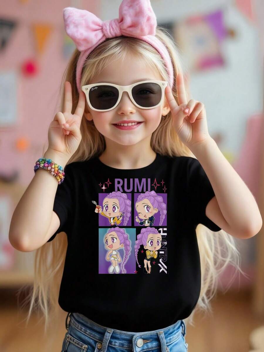 K-Pop/ Saja Themed Inspired Graphic T-Shirt, Rumi&Zoey&Saja Tshirts Black Casual Tee For Summer,Perfect For Outdoor Activities, Kpop Tshirt Saja Boys, Demon Hunter Tee