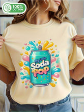Load image into Gallery viewer, Women&#39;S K-Pop Anime Graphic T-Shirt - Light Beige Tee with Soda Can Design Shirt for Korean Drama Fans, Concerts, Cosplay - Cute Korean Idol Outfit Essential, Concert Attire, Playful Design, Comfortable Fit, Fan Merchandise, Kawaii Fashion
