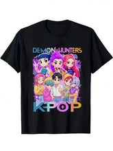 Load image into Gallery viewer, Boys&#39; Kpop Cartoon Character T-Shirt - Cute Anime Graphic Short Sleeve Summer Top with Ghosts, Pumpkins &amp; Blue Cat Design - Lightweight Round Neck Casual Shirt for Kids, Machine Washable Casual Attire
