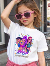 Load image into Gallery viewer, Boys&#39; Kpop Cartoon Character T-Shirt - Cute Anime Graphic Short Sleeve Summer Top with Ghosts, Pumpkins &amp; Blue Cat Design - Lightweight Round Neck Casual Shirt for Kids, Machine Washable Casual Attire
