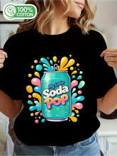Load image into Gallery viewer, Women&#39;S K-Pop Anime Graphic T-Shirt - Light Beige Tee with Soda Can Design Shirt for Korean Drama Fans, Concerts, Cosplay - Cute Korean Idol Outfit Essential, Concert Attire, Playful Design, Comfortable Fit, Fan Merchandise, Kawaii Fashion
